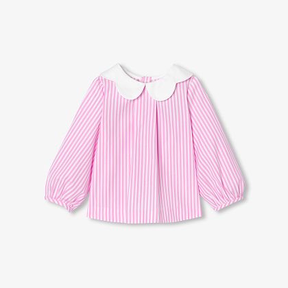 Blusa in popeline a righe bimba - bianco/rosa