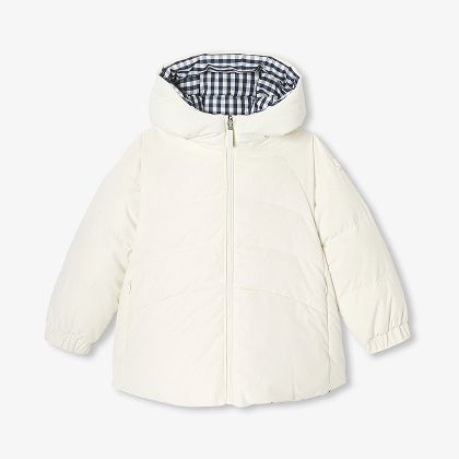 Piumino corto double face bambina - crema/blu navy