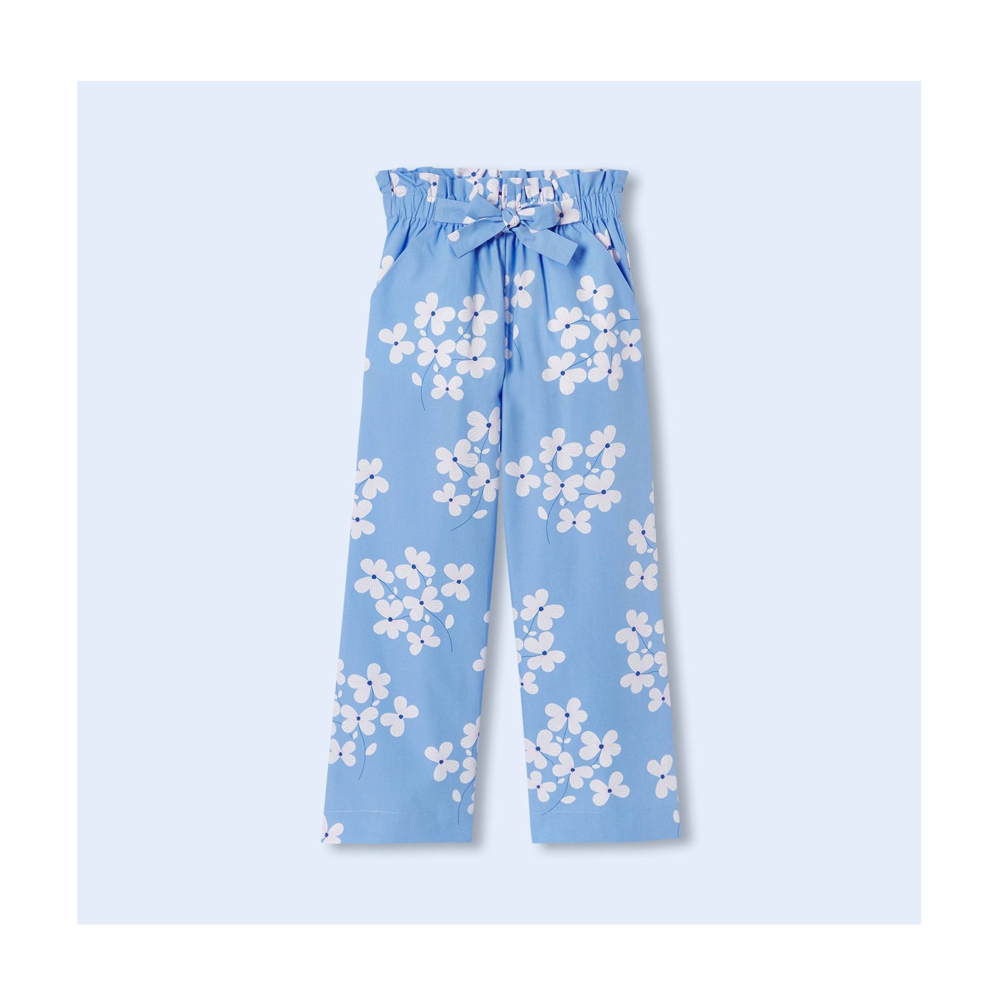 Pantaloni ampi in popeline stampato bambina - blu
