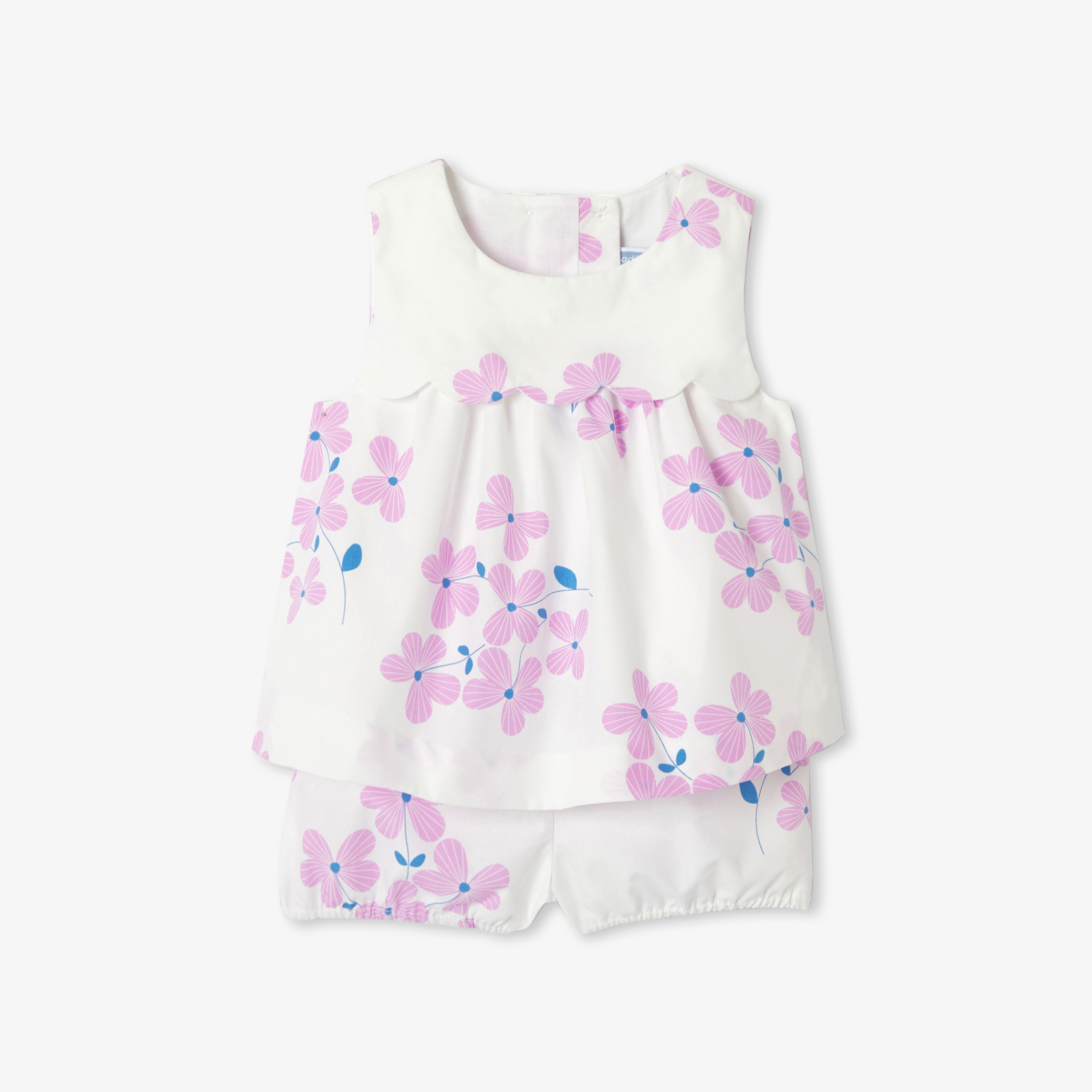Jacadi - Completino shorts in popeline bimba - Bianco/Rosa - Taglia: 36M