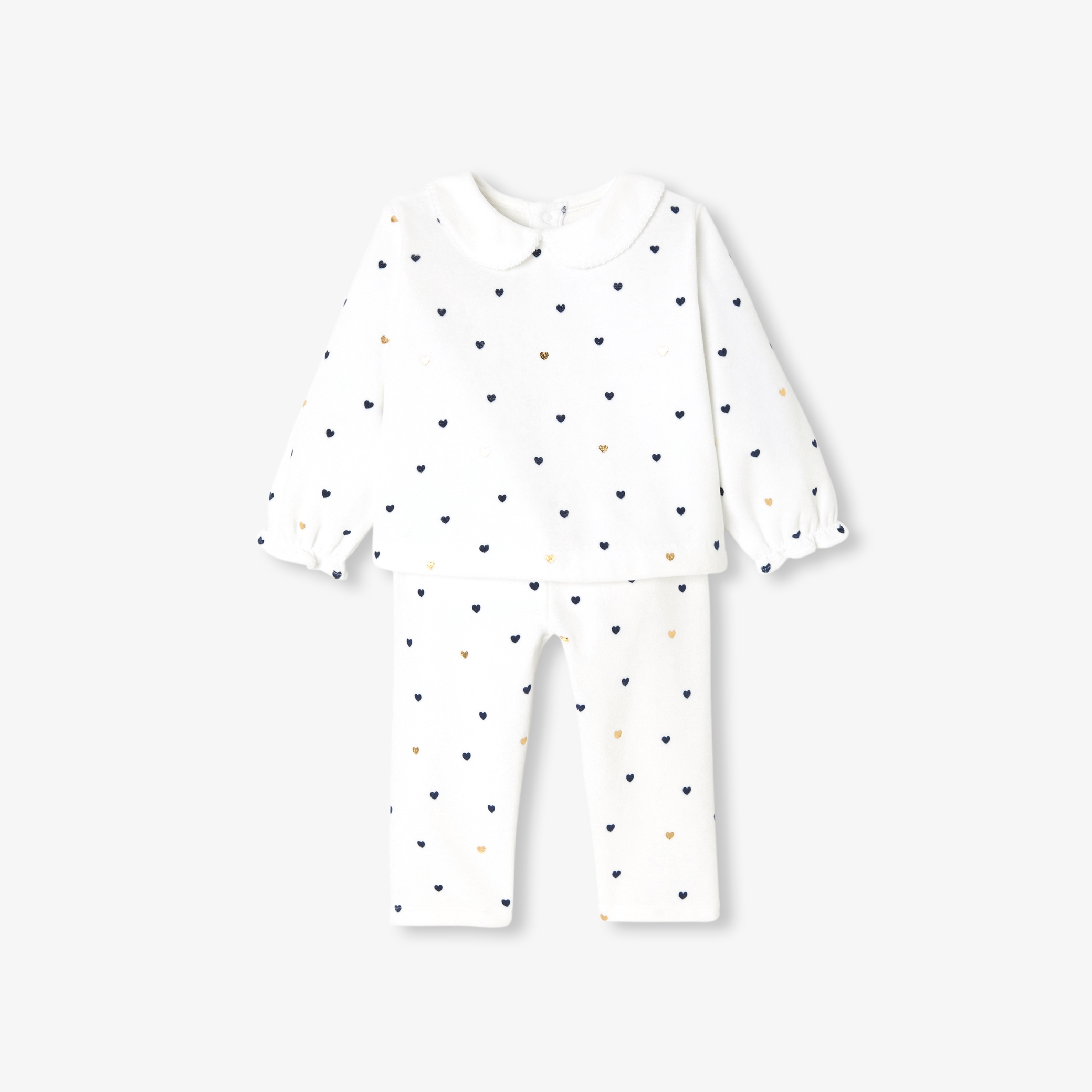 Jacadi - Pigiamino 2 pezzi neonata in velluto con motivo a cuori - Bianco - Taglia: 18M