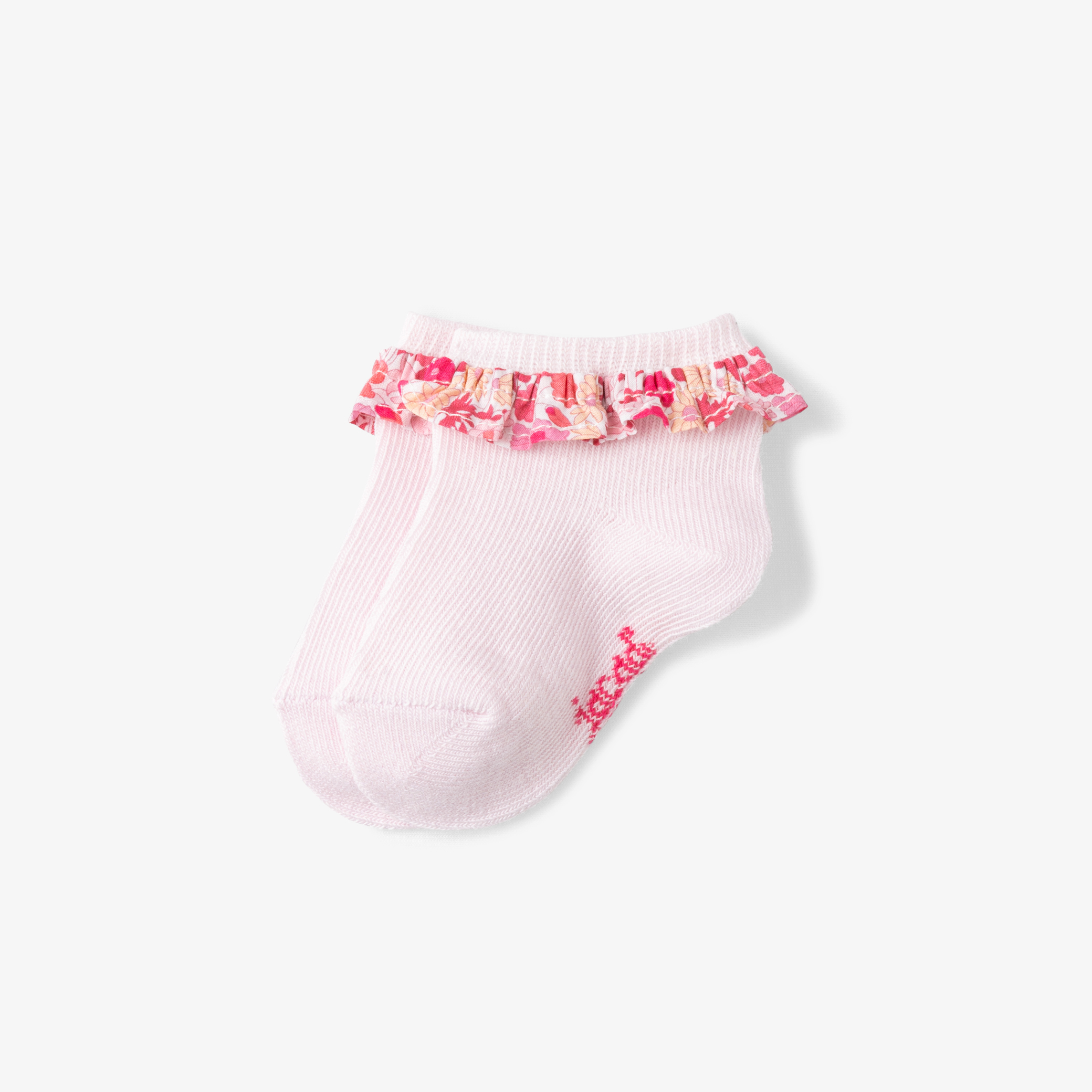 Jacadi - Calzini neonata con volant in tessuto Liberty - Rosa - Regalo di nascita ideale