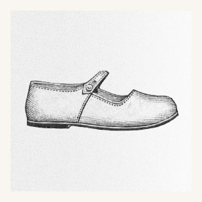 Illustrazione in bianco e nero di una scarpa Mary Jane